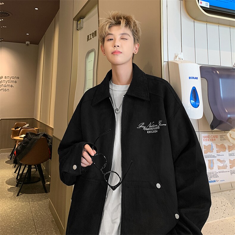 港风刺绣宽松麂皮翻领夹克秋冬外套JK002-P75,男装夹克,电商A132（原电商B245）