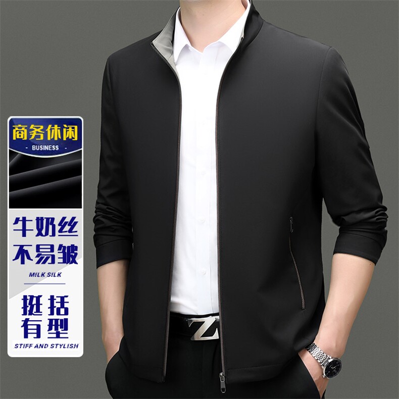 男装夹克ZZH5128主推牛奶丝立领商务夹克锦氨丝滑,男装夹克,钱塘207-1