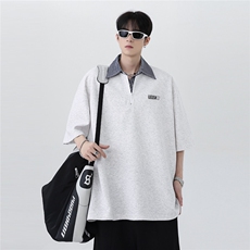 美式潮流半拉链polo衫假两件半袖日系cleanfit高级感短袖T607-P48，男装Polo衫，电商C307