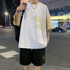 夏季新款短袖T恤港风套装青少年纯棉潮流两件套男装DF317P65控89，男装休闲套装，电商A086