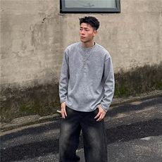 美大兵亨利领卫衣男高级感长袖t恤半开扣设计感门襟领亨利衫潮，男装T恤，星座506A