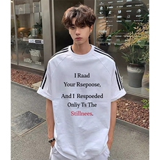 抖音得物高品质二开240克宽松纯棉美式潮牌三条杠织带短袖T恤，男装T恤，电商A486