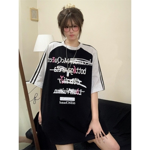 H0581-P35美式插肩短袖T恤女宽松街头ins