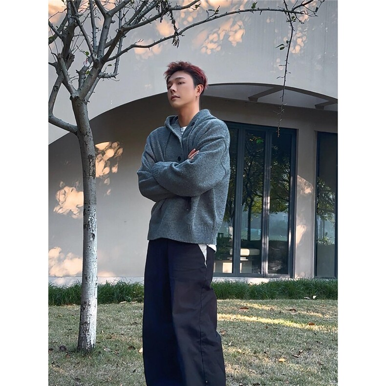 秋冬季新款慵懒风连帽套头纽扣半开衫毛衣针织衫外套男女宽松潮流,男装针织衫/毛衣,星座1210-1