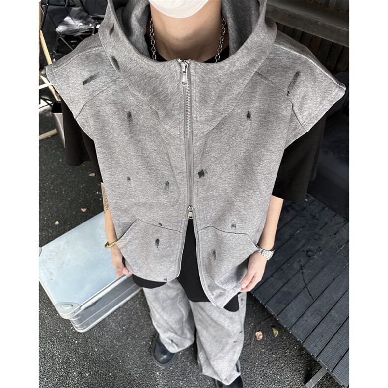 现货！24秋手工喷绘废土风设计背心马甲套装TZ12-衣服p88裤子p68,男装背心/马甲,电商B288