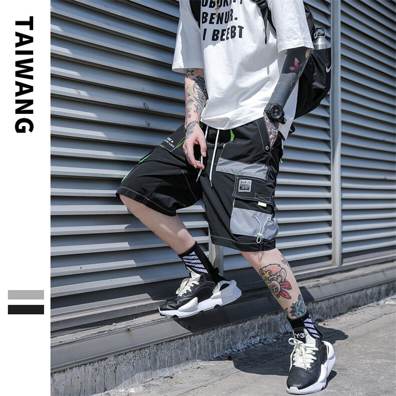 ins风街头潮牌国潮短裤男夏宽松直筒休闲嘻哈潮男A438-C3015-P45，男装休闲裤，电商A438