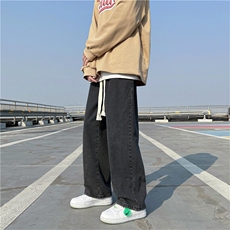 编织绳水洗做旧纯色直筒牛仔裤男宽松基础老爹裤YD02-P45，男装牛仔裤，电商D325