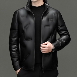 W0190冬季海宁男士真皮羽绒服绵羊皮夹克短款皮外套简约立领皮衣图片