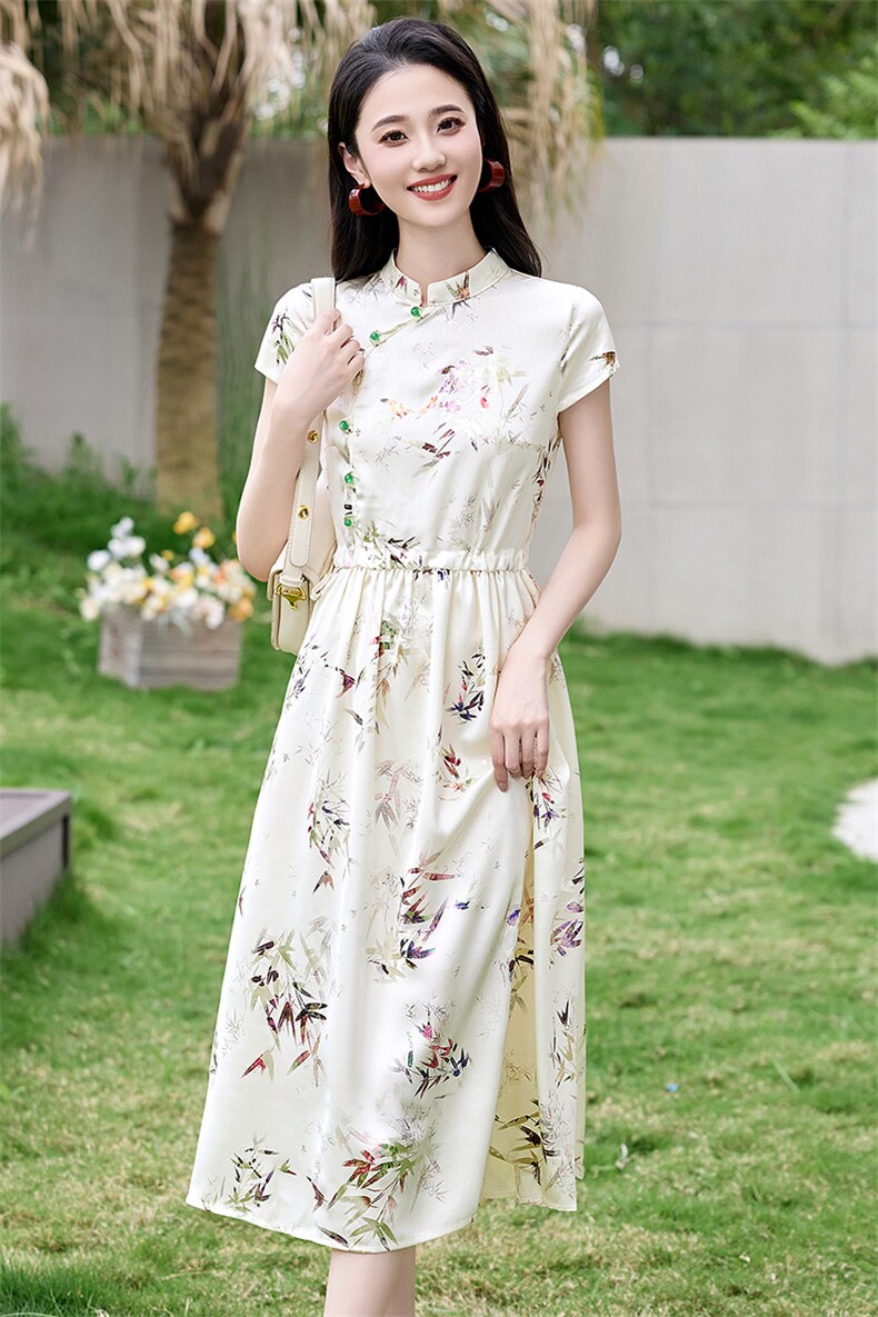碎花复古旗袍裙子女2025年夏季新款气质修身显瘦高级感时尚连衣裙,女装连衣裙,琦鑫阁（原依鑫阁）
