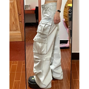 【有货】浅蓝色多口袋工装牛仔裤男款宽松美式裤子K8034LL-特P56图片