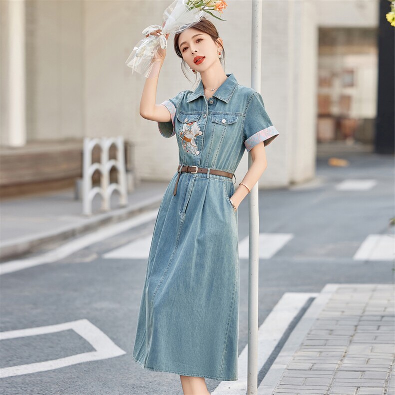 新中式牛仔连衣裙女2025夏季爆款小个子复古洋气减龄休闲时尚裙子,女装连衣裙,慧尚依恋
