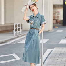 新中式牛仔连衣裙女2025夏季爆款小个子复古洋气减龄休闲时尚裙子，女装连衣裙，慧尚依恋