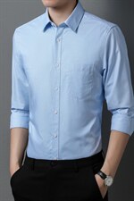 秋季纯色冰丝衬衫男士长袖中年商务休闲爸爸免烫春秋薄款衬衣，男装卫衣，电商B212（原钱塘6029）