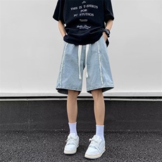 牛仔短裤男士韩版潮流高街拼接2024夏季新款ins五分裤RK1971-P38，男装牛仔裤，星座412-2