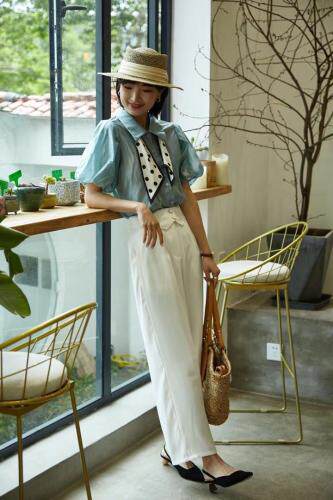 现货夏季新品泡泡灯笼袖衬衫，女装衬衫，OL