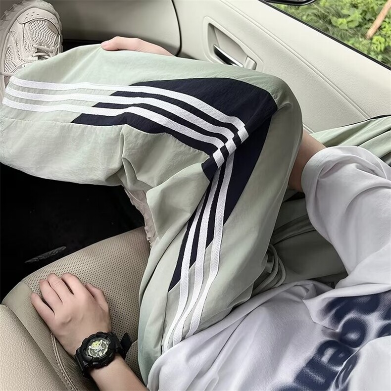 夏季多巴胺速干休闲裤男三条杠撞色宽松直筒伞兵裤子 KA614图片