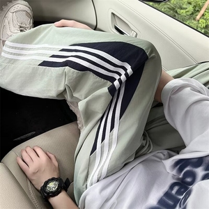 夏季多巴胺速干休闲裤男三条杠撞色宽松直筒伞兵裤子 KA614图片