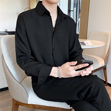 轻熟风秋季新款时尚休闲宽松寸衣免烫抗皱丝滑潮流长袖纯色衬衫男，男装衬衫，星座601-2
