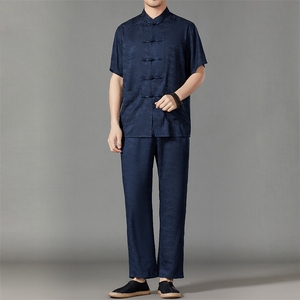 2026夏季薄款高端风冰丝短袖衬衫套装唐装汉服 HL23808-P120图片