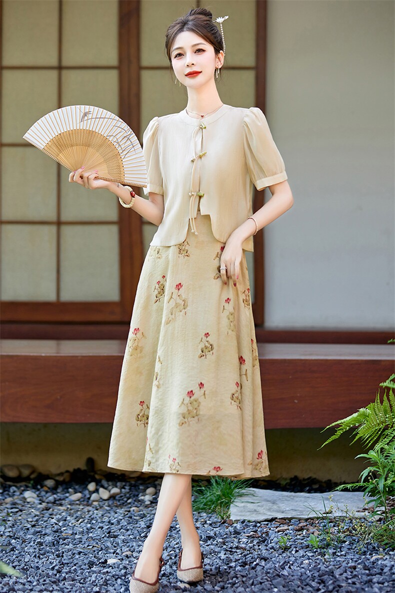 新中式清冷禅意套装女夏国风改良旗袍吊带连衣裙2024新款高端茶服,女装套装/套裙,艾仟回(原伊仟回)