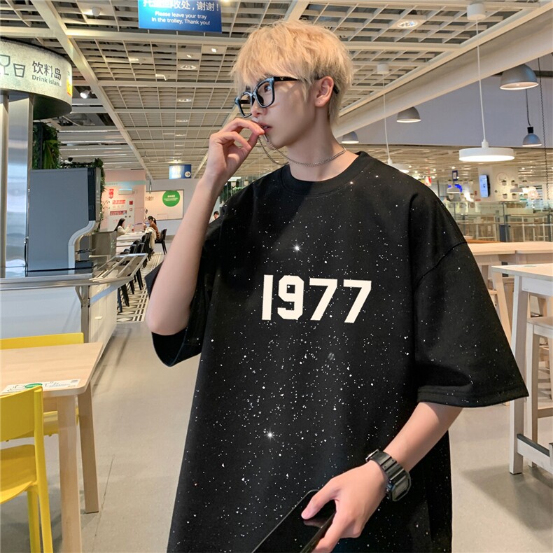 2025夏季新款高品质满天星亮片短袖1977印花MT901-P30控48,男装T恤,星座508（原C305）
