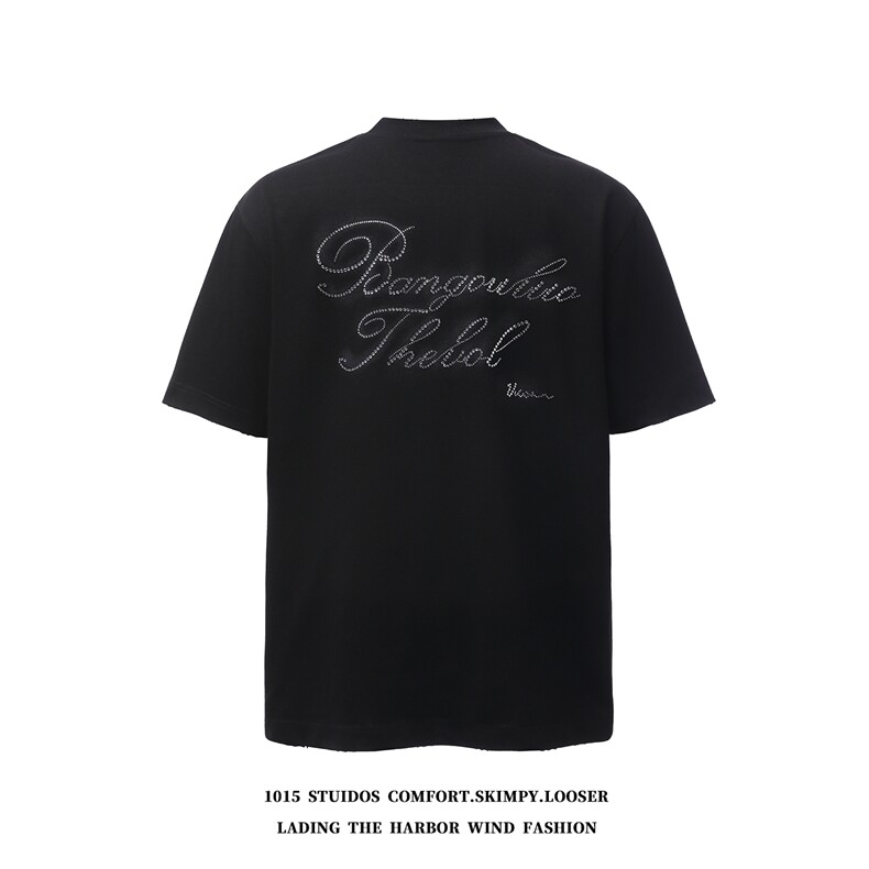 （350克双纱）2026夏季潮牌烫钻字母印花短袖T恤1015-T610-P65，男装T恤，四季星座1015