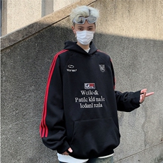 2025秋宽松运动情侣帽衫外套徽章织带刺绣连帽卫衣WY801，女装短外套，星座1108