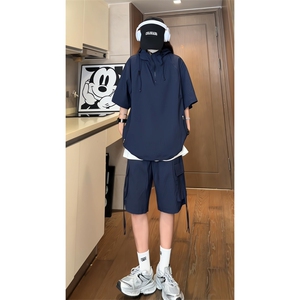 量大优 供视频 泡泡纱夏款连帽套装短袖短裤男 CP74TZ-特p60图片