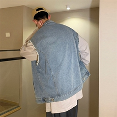 港风坎肩背心马甲男士休闲破洞刺绣百搭无袖牛仔外套MJ017-P50，男装背心/马甲，星座308B-1