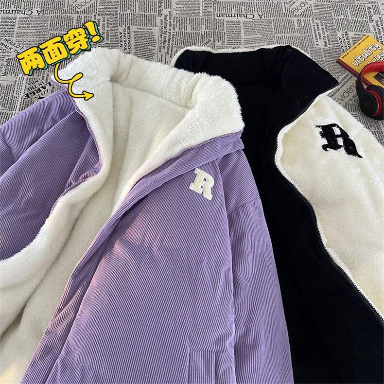 冬季大码棉衣羊羔毛加厚保暖两面穿男女立领棉衣外套MY9075-P85,男装棉衣,电商A128