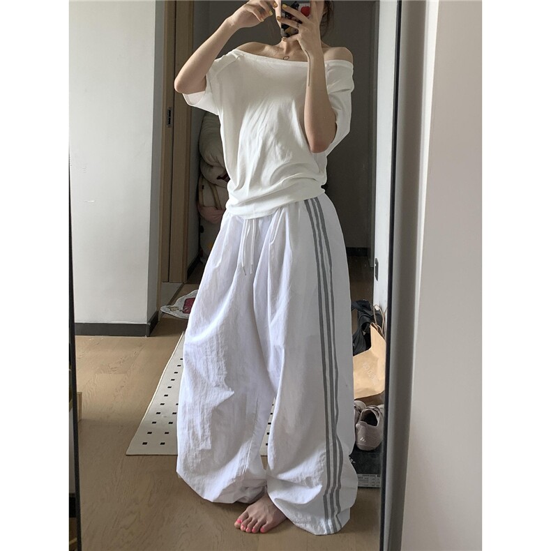 2025夏季新款美式工装裤女复古三条杠运动直筒夏季休闲爵士舞裤图片