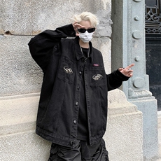 男装牛仔外套2026秋几何图案印花男生翻领夹克XZ514-2-N107-P88，男装工装外套，星座514-2(原B239)