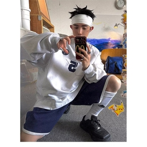 美式卫衣男女秋季复古新款球衣风t恤长袖潮牌上衣外套L66022-P50图片