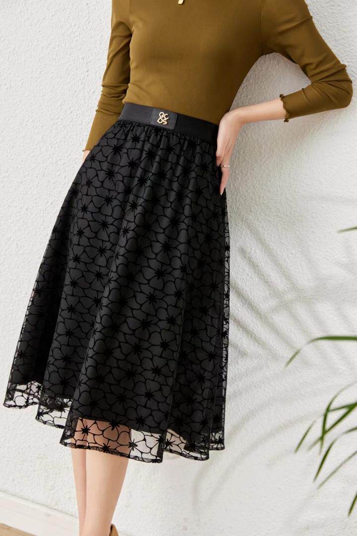 1213#网纱植绒摆裙，5码3色，其它，束索