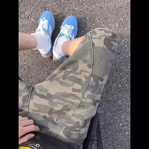 cleanfit迷彩牛仔短裤男夏季薄款美式复古解构裤子过膝工装五分裤图片