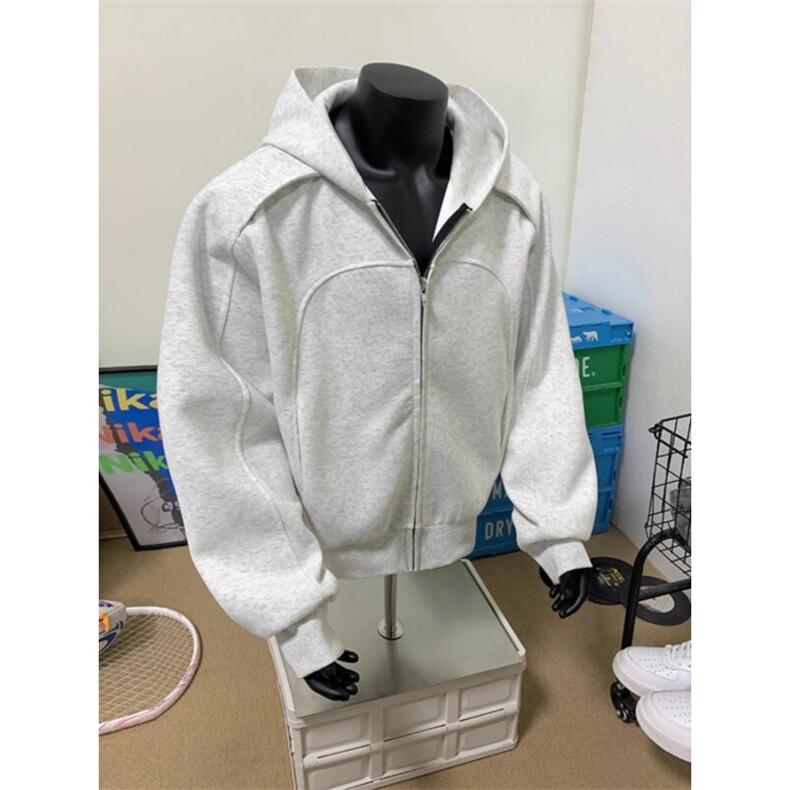 Y04-P52灰色拉炼开襟羊毛衫夹克男子春季和秋季500克重廓形,男装T恤,电商B323A