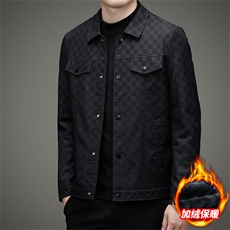 2023新款男士加绒加厚皮衣冬季中年商务休闲爸爸装翻领PU皮外套，男装皮衣，电商B212（原钱塘6029）