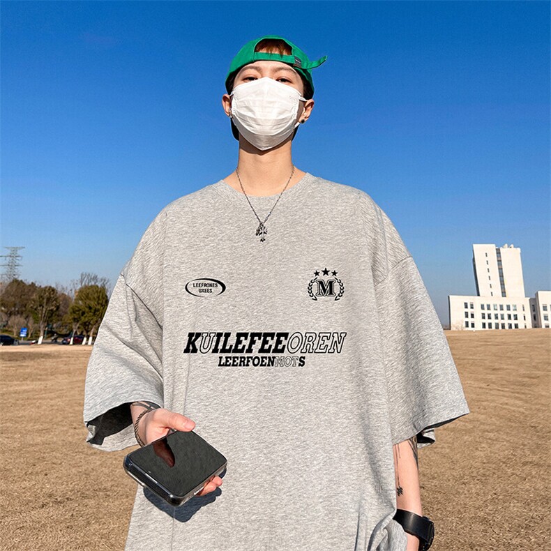 抖音得物二开现货220克夏装重磅美式高街宽松短袖t恤MT306,男装T恤,电商A486-1