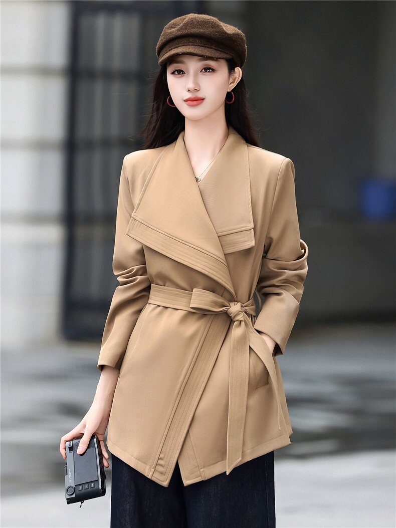 高端时尚女2026秋新款气质宽松显瘦韩版大翻领风衣外套送腰带,女装风衣,火爆靓佳人