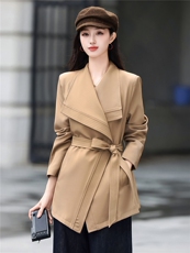 高端时尚女2026秋新款气质宽松显瘦韩版大翻领风衣外套送腰带，女装风衣，火爆靓佳人