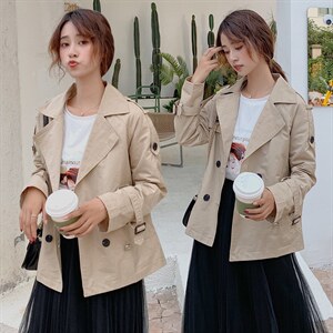 时尚舒适短款双排扣大翻领风衣简约修身百搭潮流淑女年轻款，女装风衣，琦鑫阁（原依鑫阁）