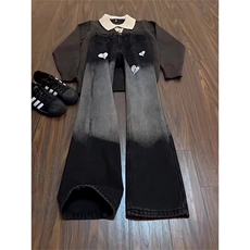 爱心刺绣渐变牛仔裤男女美式高街vibe潮牌直筒微喇裤LA5533-P47，男装牛仔裤，星座1008