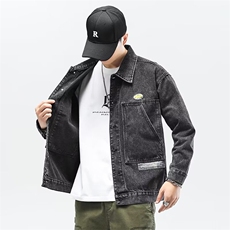 牛仔夹克工装口袋中性字母贴标渐变色外套大码M-4XLJ20P55，男装夹克，星座1013-1