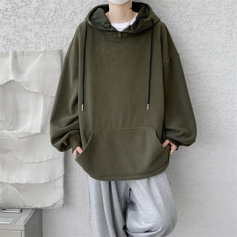 8XL-M大码摇粒绒卫衣套头连帽半拉链宽松美式复古外套WY9103/P68,女装短外套,电商B238