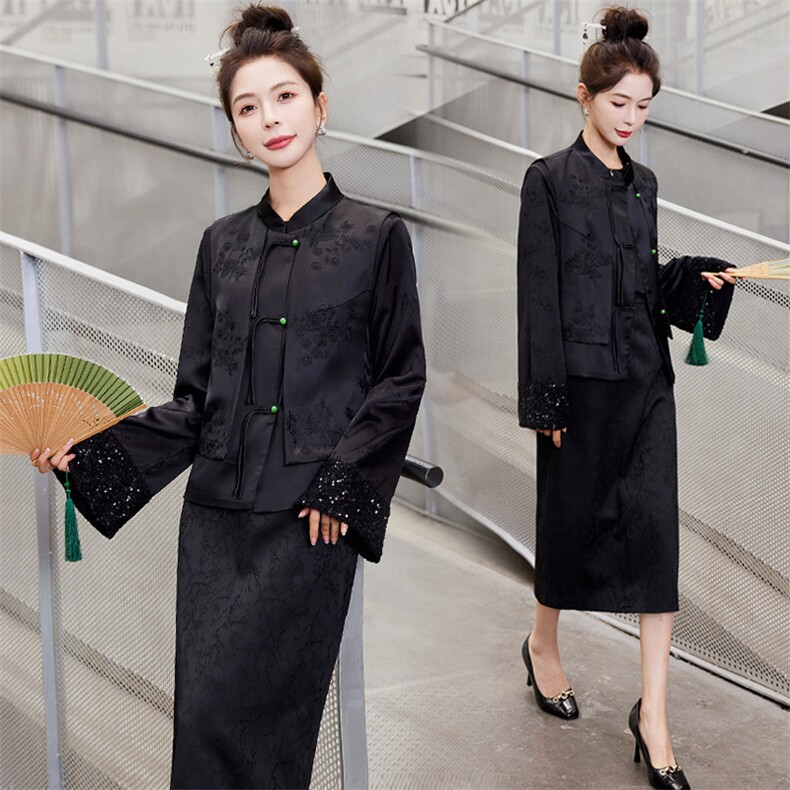 2024新款女士春装时尚潮流复古盘扣立领百搭减龄显瘦马甲上衣，女装马甲，施恩睿棋