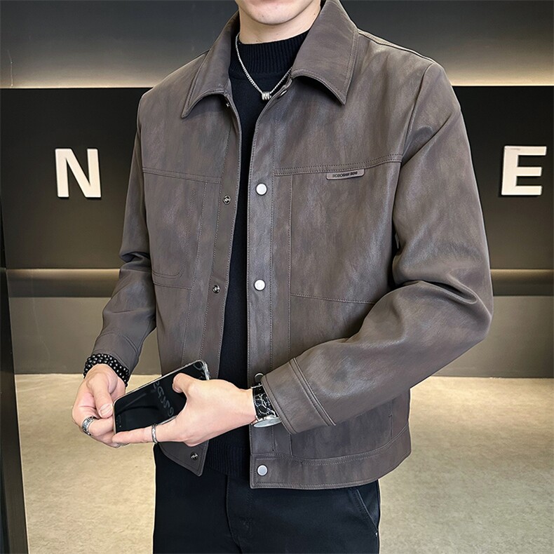 5051-M-4XL-P145店主风秋季翻领皮质休闲男士皮衣外套卷后188,男装皮衣,电商B255