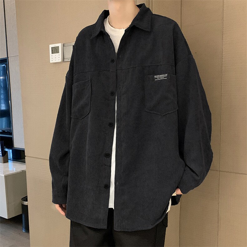 灯芯绒衬衫男春秋款潮牌ins港风痞帅长袖衬衣复古外套W2194-P33,男装衬衫,星座512-2