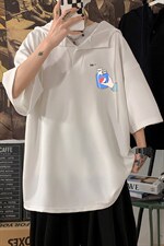 LD54262-P45 NASA连帽短袖t恤男大码胖子带帽五分袖中袖 海报风图片