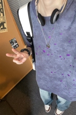 美式重磅复古破洞假两件短袖T恤大码休闲男女体恤衫T3653-特价P33，男装T恤，电商A007