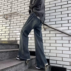 美式复古高街慵懒宽松阔腿牛仔裤女秋冬直筒拖地裤子RK1135-P45，男装牛仔裤，星座412
